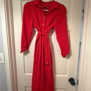 Ann Taylor Red Maxi Shirt Dress with Belt